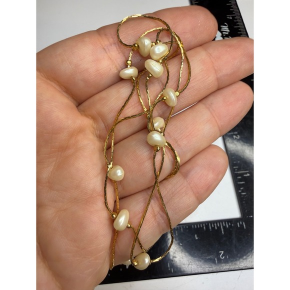 Napier Jewelry - Napier Gold Tone Faux Pearl Station Necklace 30 Inch Snake Chain Classic Jewelry